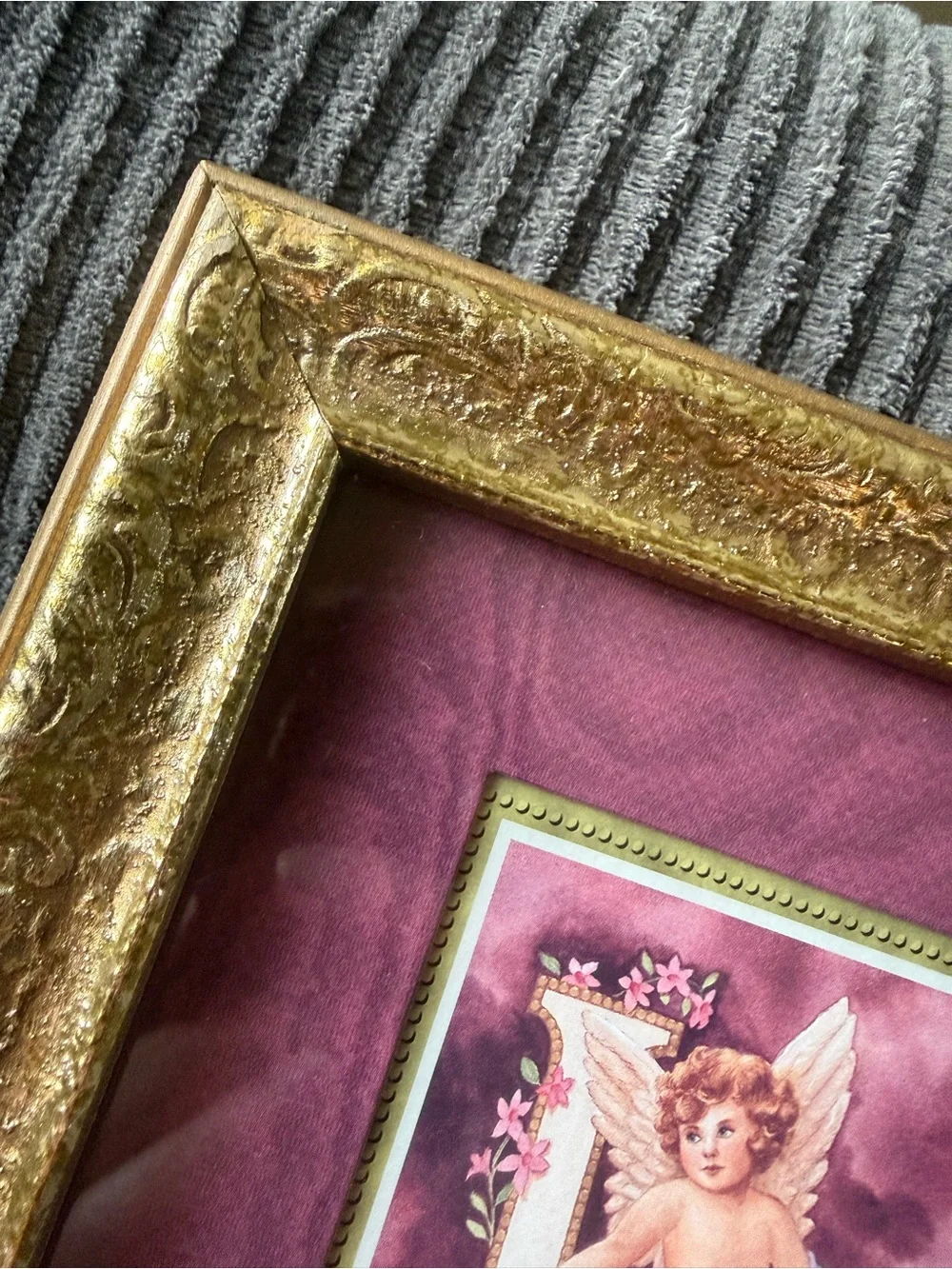 Vintage Gold-Framed Angel Cherub Love Panel Art Print Valentine’s Wall Picture